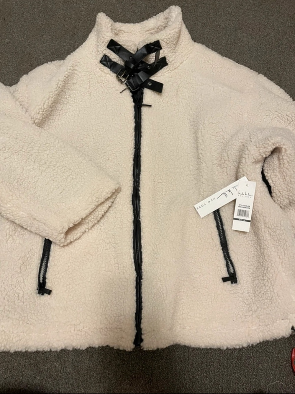Nicole Miller Cream Teddy Jacket with Black Trim